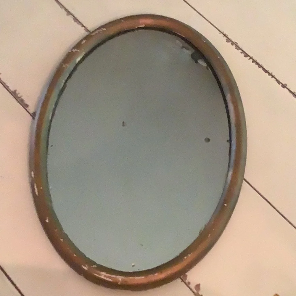 Antique Vintage Chippy Gold Painted Distressed Oval Wall Mirror